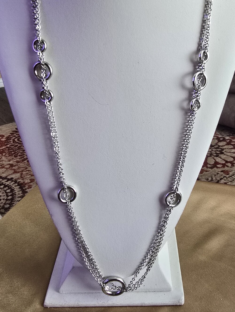 Chico's Silver-Tone Multi Link Circle Long Necklace